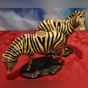 Pair Zebra Candle Holders, add a touch of whimsy to your decor, one small chip.